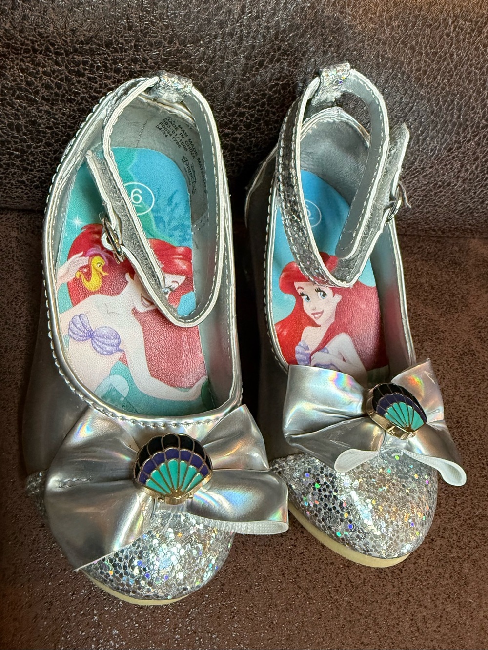Disney Ariel Little Mermaid Silver Glitter Dress Shoes with Bow - Size 6